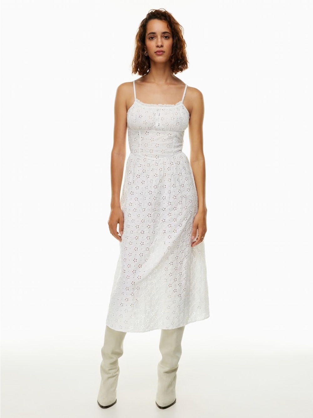 Aritzia Wilfred NWT Grandeur Poplin Eyelet Midi Dress in White Sz 6 Summer